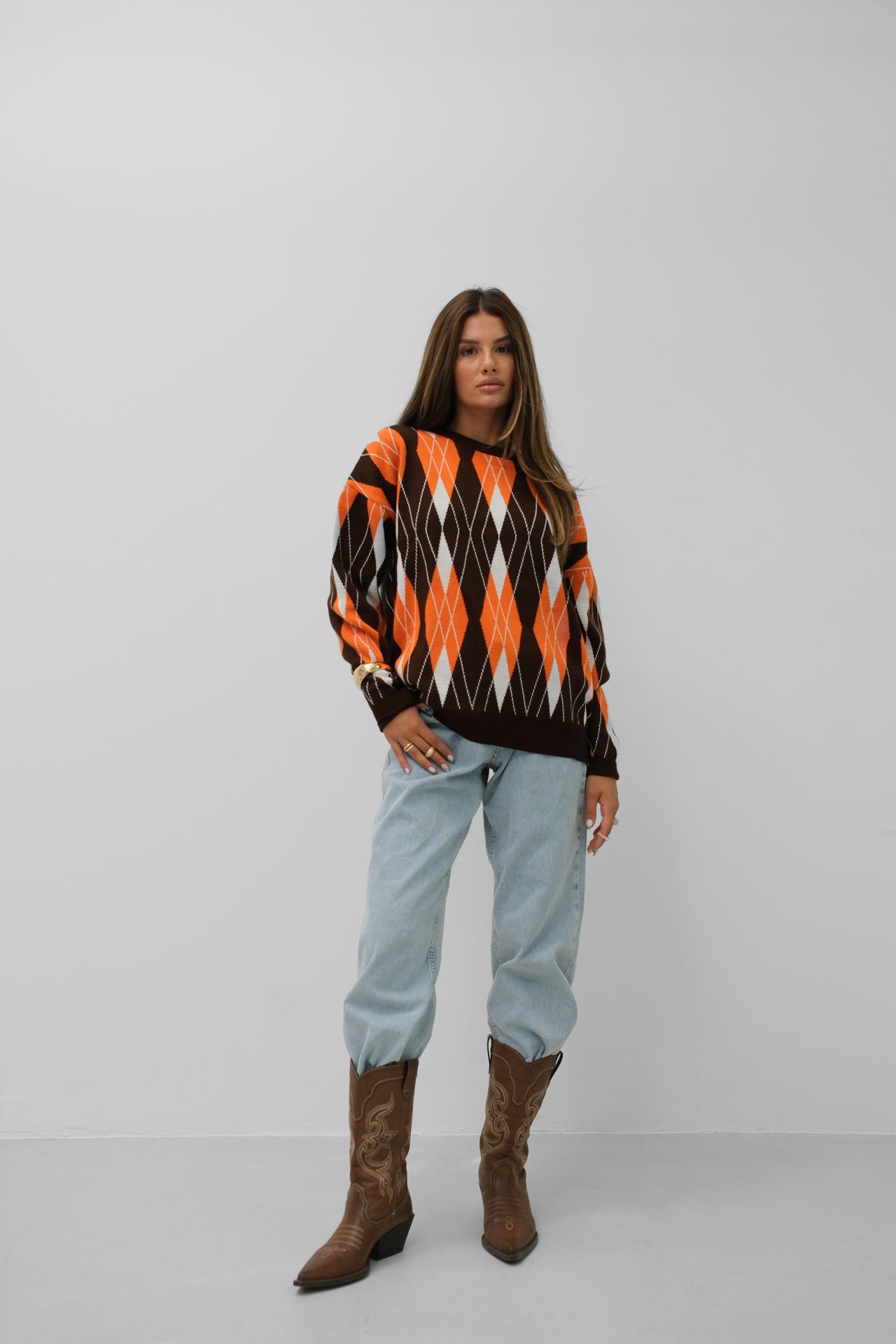 Oversize-Pullover mit Herbst-Diamantmuster