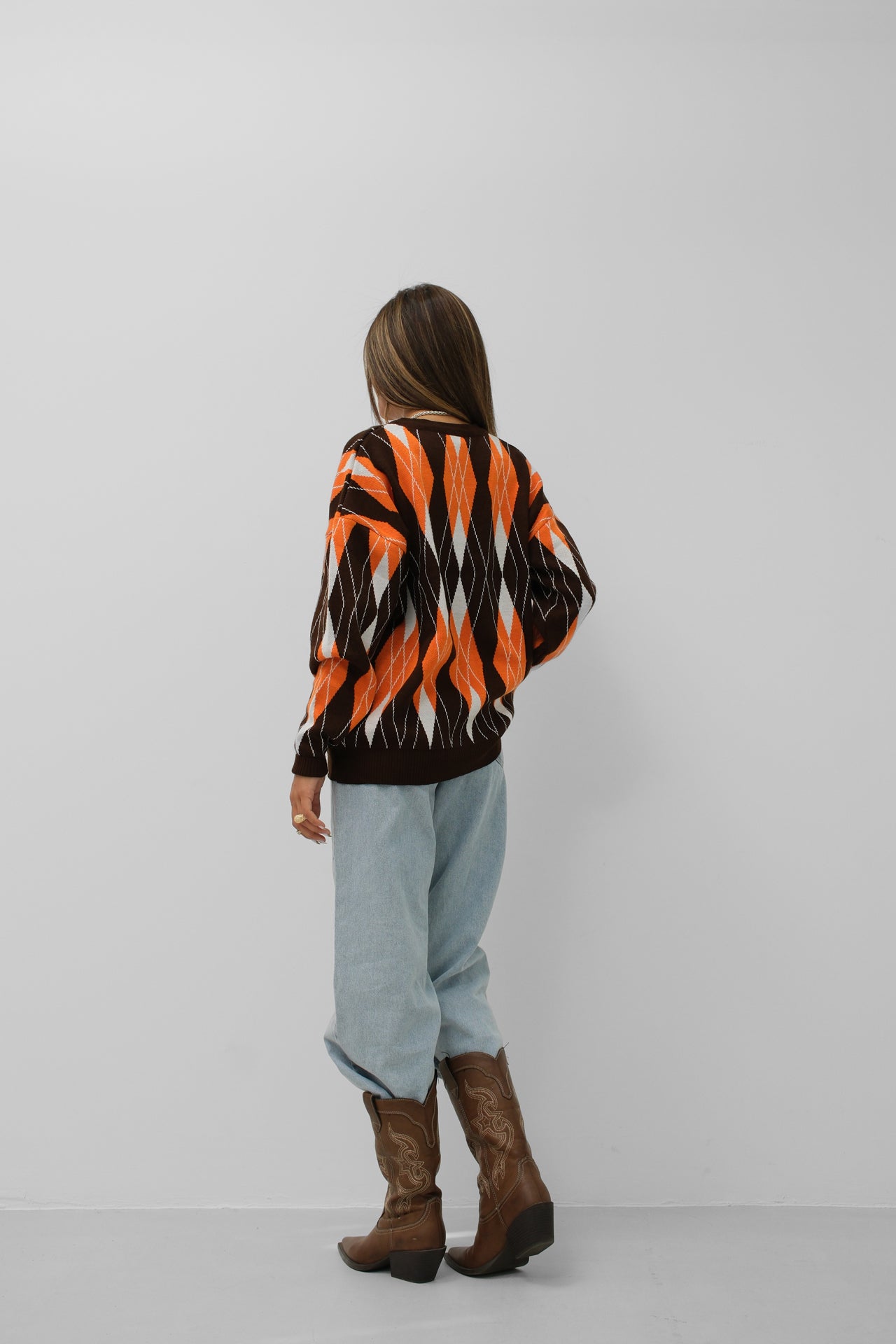 Oversize-Pullover mit Herbst-Diamantmuster